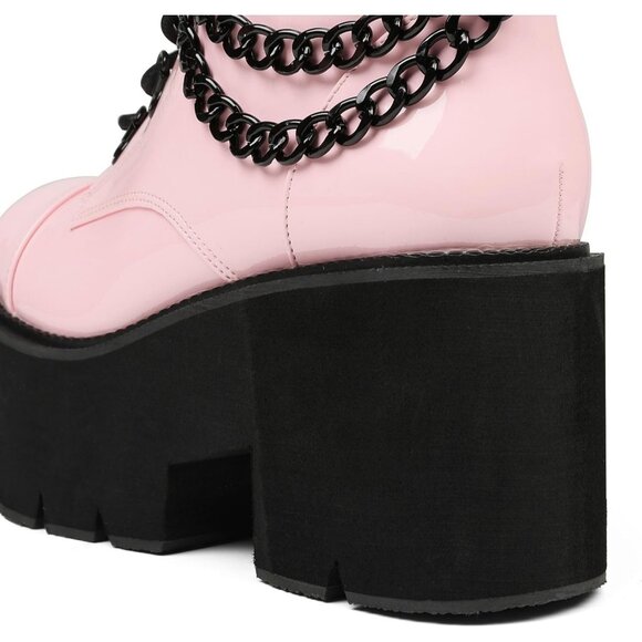 ⚡Women’s 4pink Combat Lightweight Side Zipper Ankle High Heel Chunky Boots - Picture 4 of 6